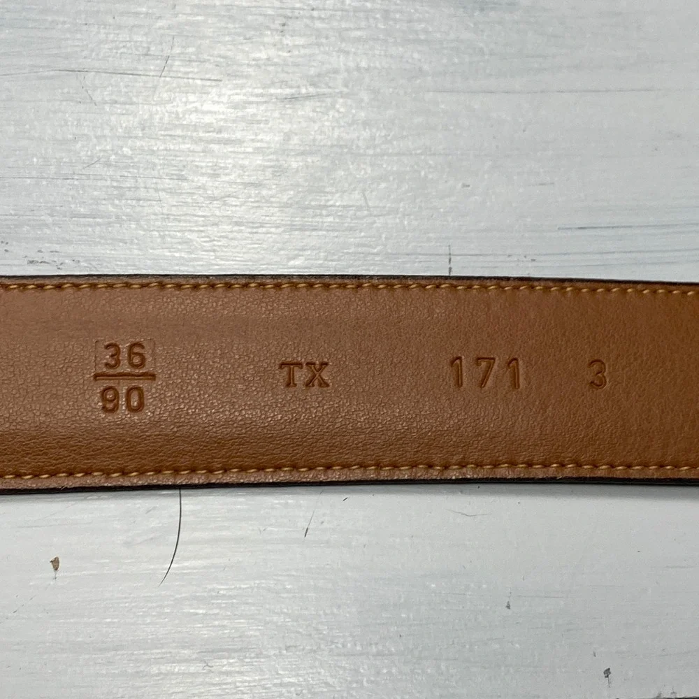 Trafalgar Cortina Belt Mens 36 Brown Leather Brass Buckle Handmade USA Dress 171